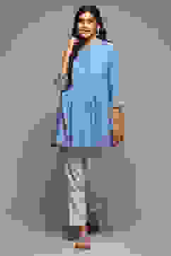 Chambery Blue Viscose Yarndyed Kurti image number 0