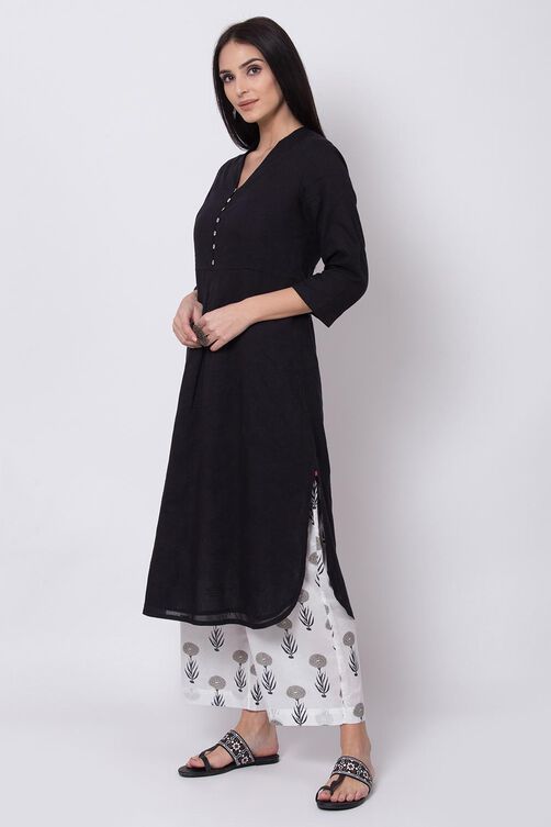 Black Straight Kurta Palazzo Suit Set image number 3