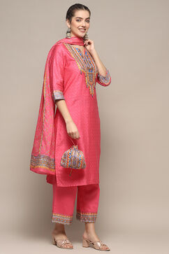 Fuschia Cotton Straight Suit Set image number 6