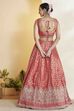Coral Embroidered Silk Kalidar Lehenga Set image number 6