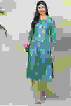 Teal Straight Viscose Kurta image number 0