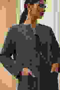 Navy Blue Printed Straight Jacket image number 1