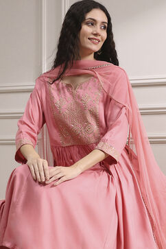 Peach-Colored Embroidered Gathered Suit Set image number 8