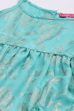 Sea Green Art Silk Tiered Printed Dress image number 1