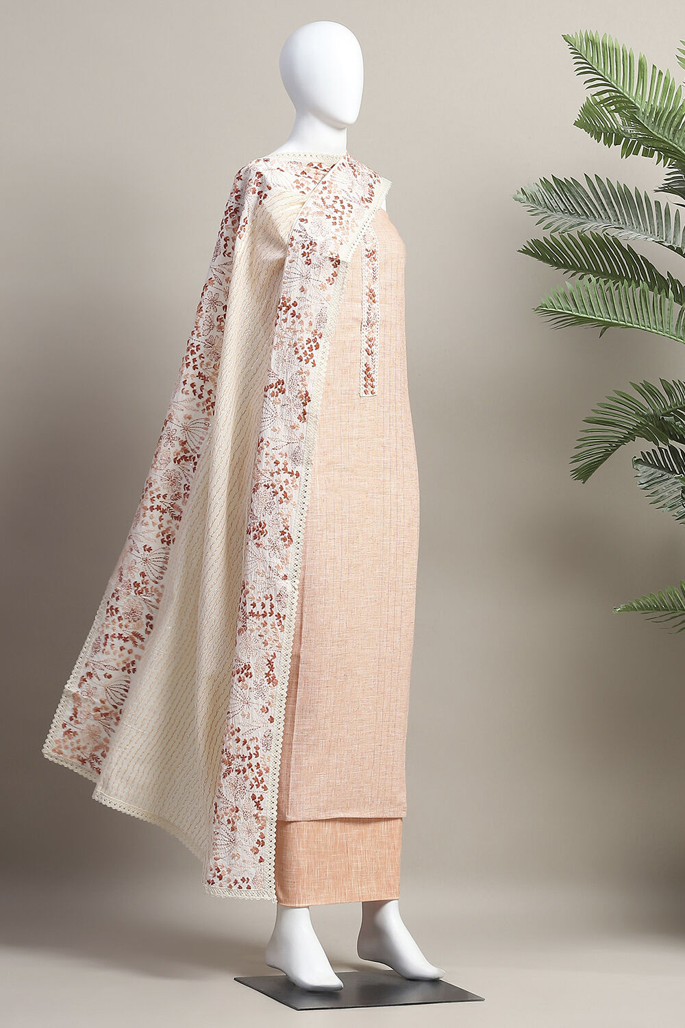 Peach Cotton Unstitched Suit Set image number 4