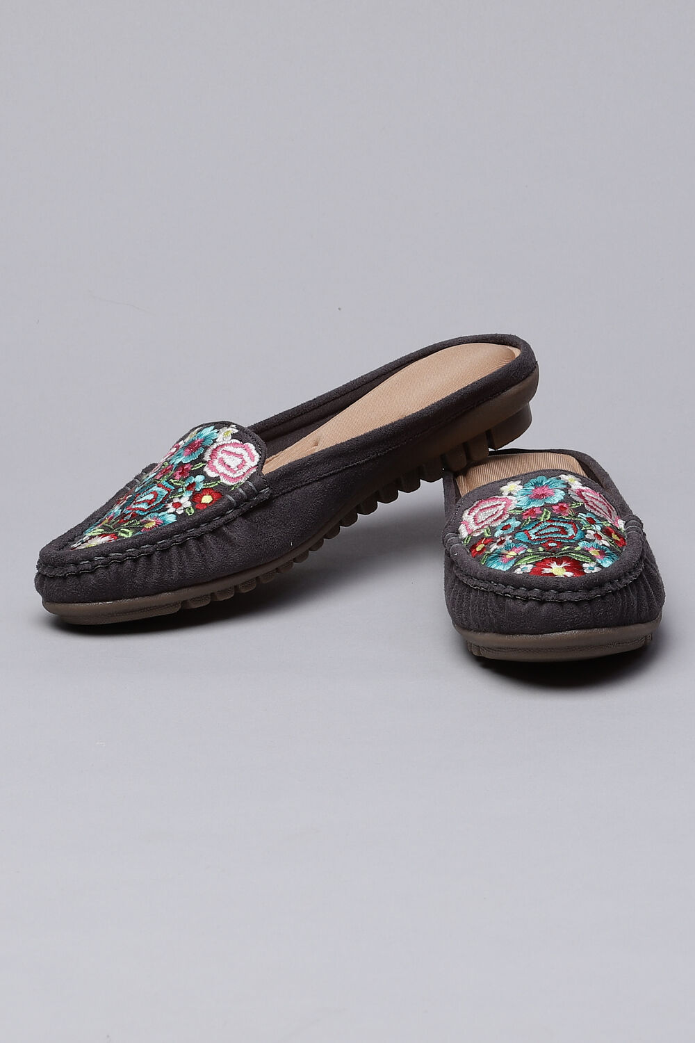 Ladies grey best sale suede mule slippers