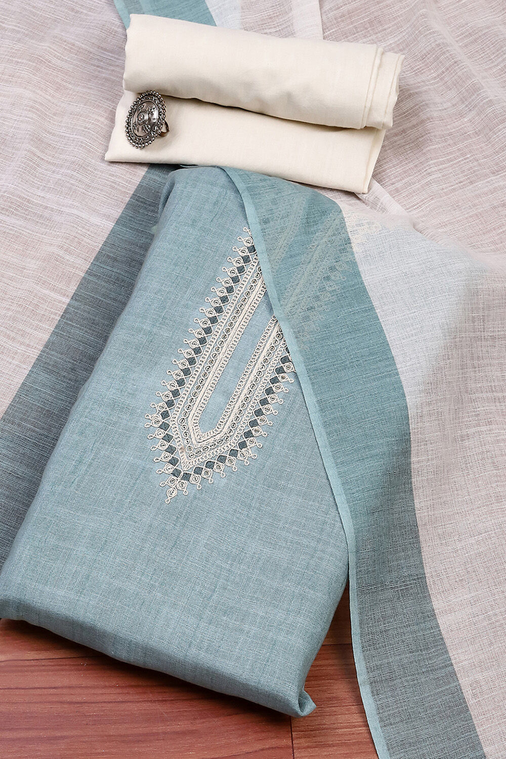 Peach Cotton Unstitched Suit Set image number 0