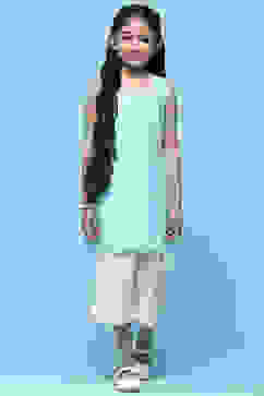 Sky Blue Schiffli Cotton Kurta & Palazzo image number 5