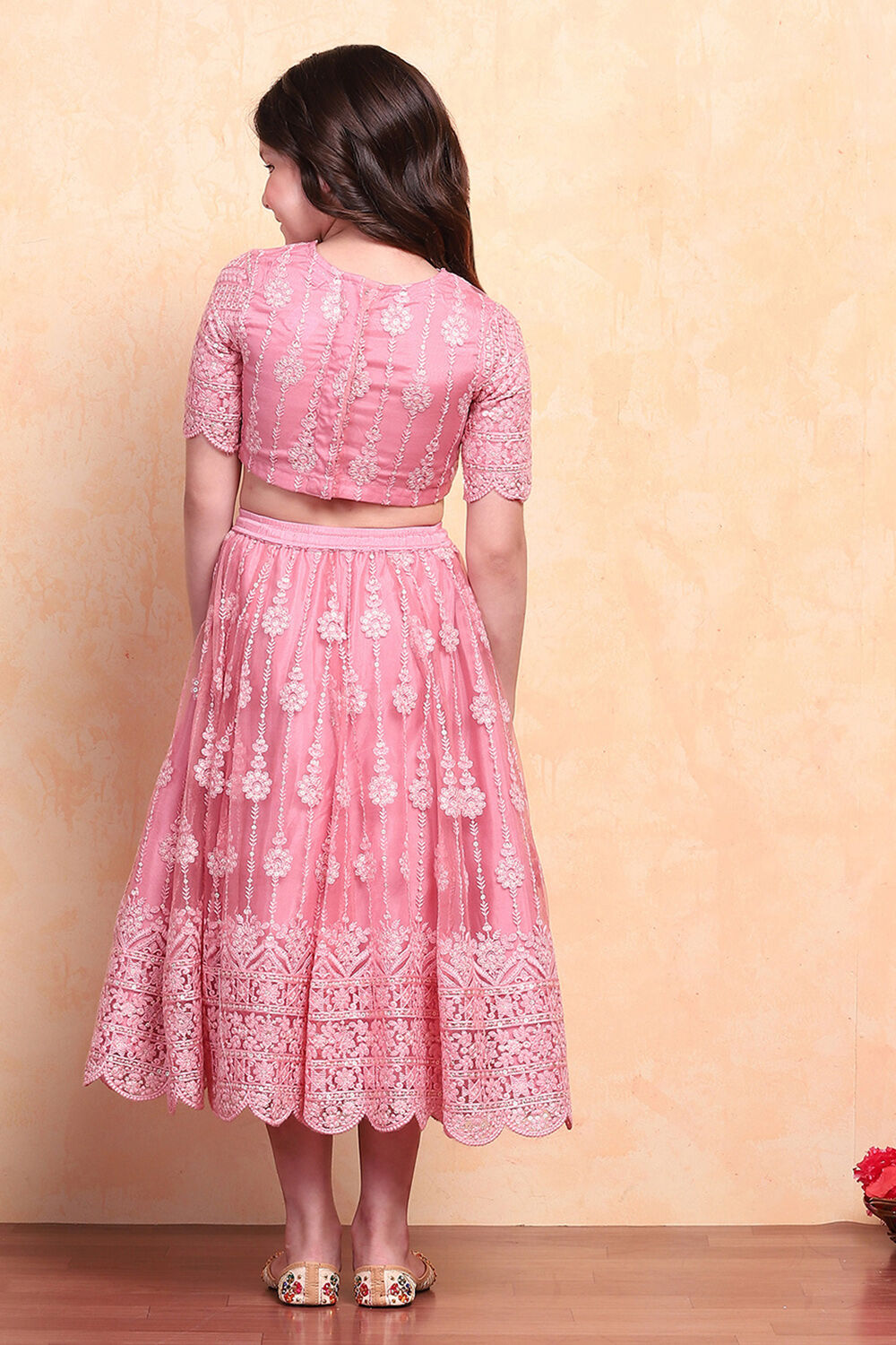 Rose Pink Net Blouse Lehenga Set image number 4