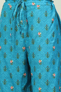 Turquoise Blue Art Silk Gathered Kurta Palazzo Suit Set image number 2