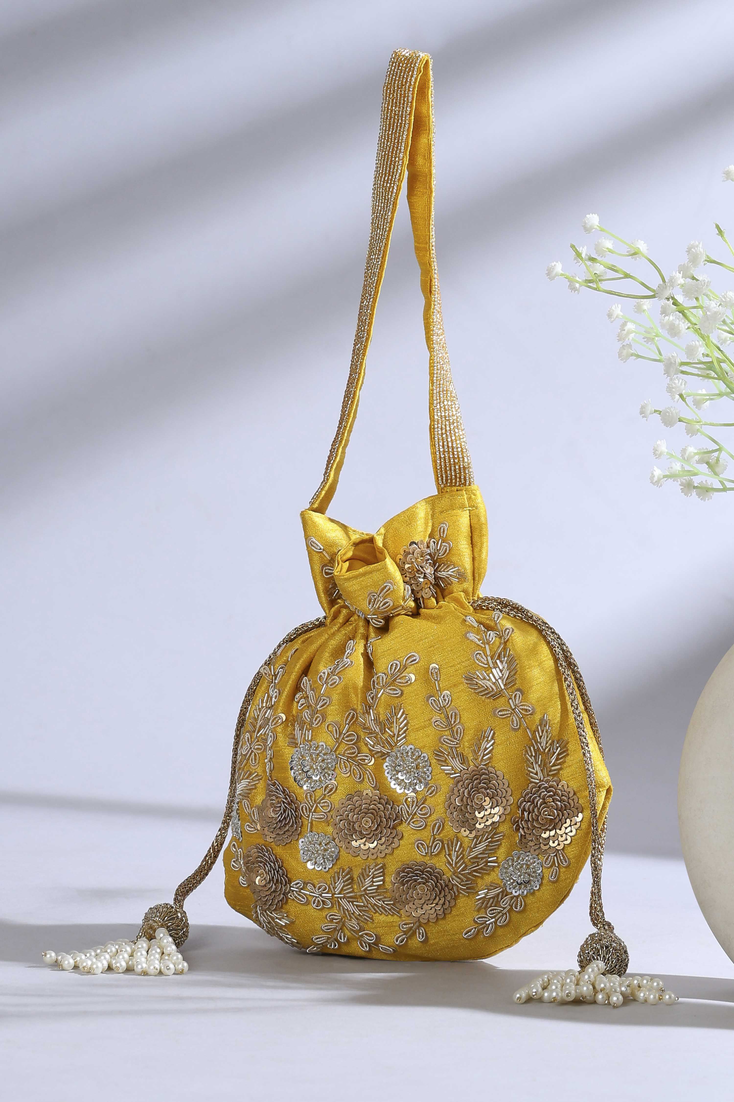 Mustard Fabric Potli Bag image number 0