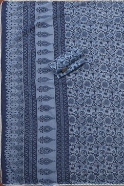 Indigo Cotton Screen Print Unstitched Suit Set image number 3