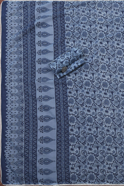 Indigo Cotton Screen Print Unstitched Suit Set image number 3
