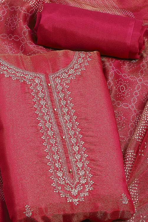 Pink Tissue Hand Embroidered Unstitched Suit Set image number 1