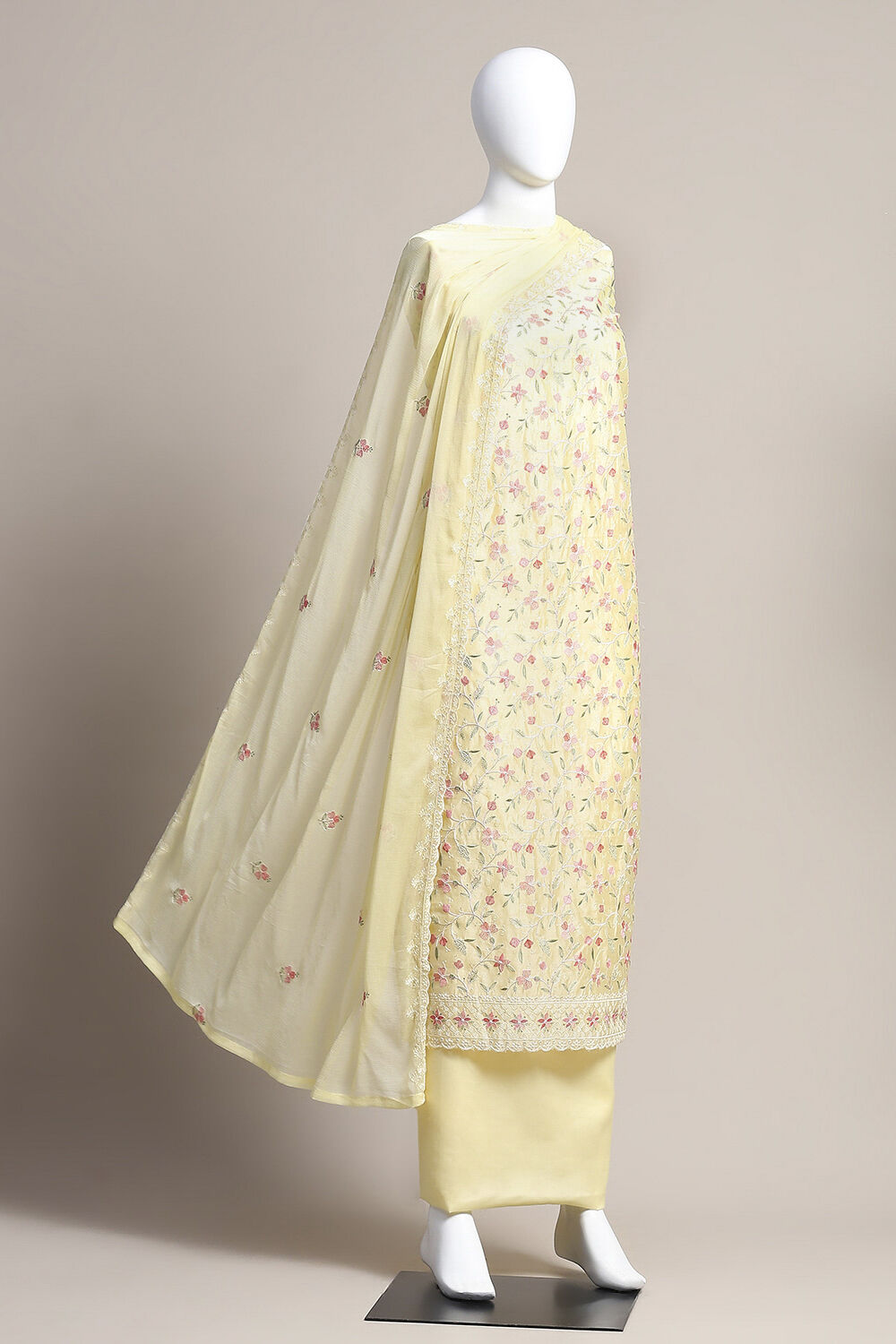 Pink Chanderi Blend Unstitched Suit Set image number 0