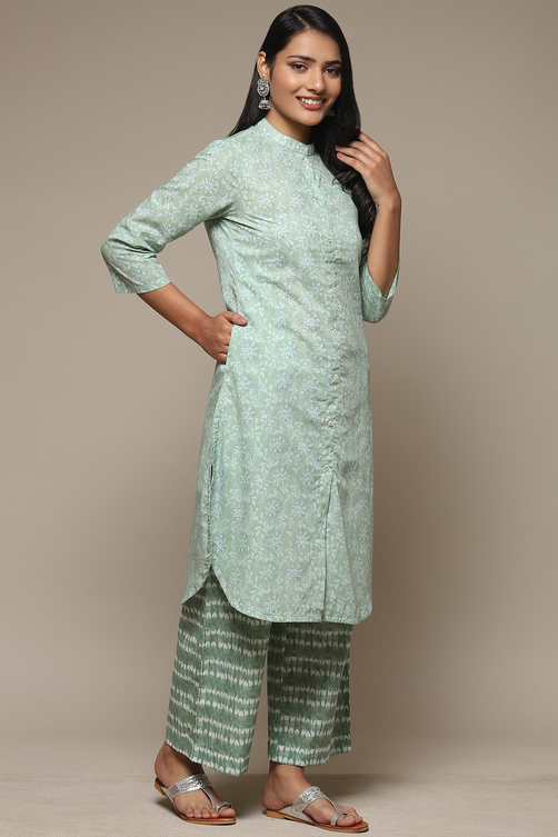 Yellow Cotton Straight Kurta Palazzo Suit Set image number 5