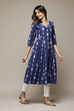 Navy Cotton IKAT Straight Yarndyed Kurta image number 0