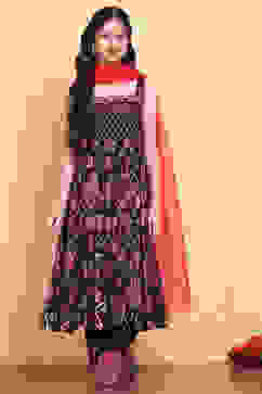 Black Floral Printed Kalidar Suit Set image number 6