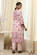 Peach-Colored Cotton Floral A-Line Kurta Set image number 4