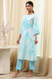 Turquoise Floral Printed Straight Kurta Set image number 3