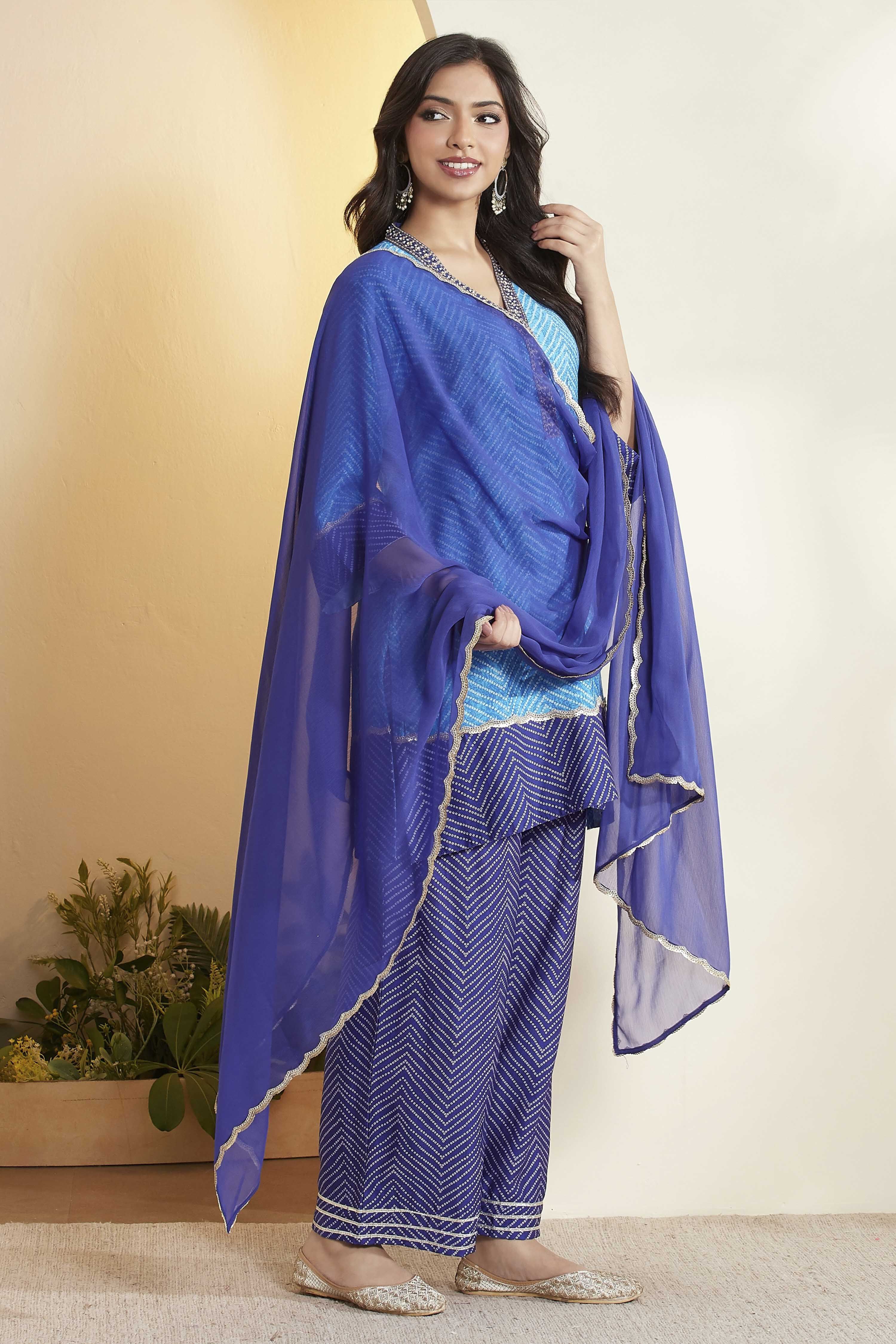 Blue Viscose Rayon Printed Suit Set image number 5