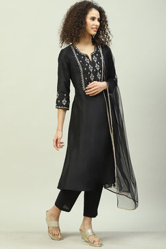 Black Art Silk Anarkali Kurta Pant Suit Set image number 6