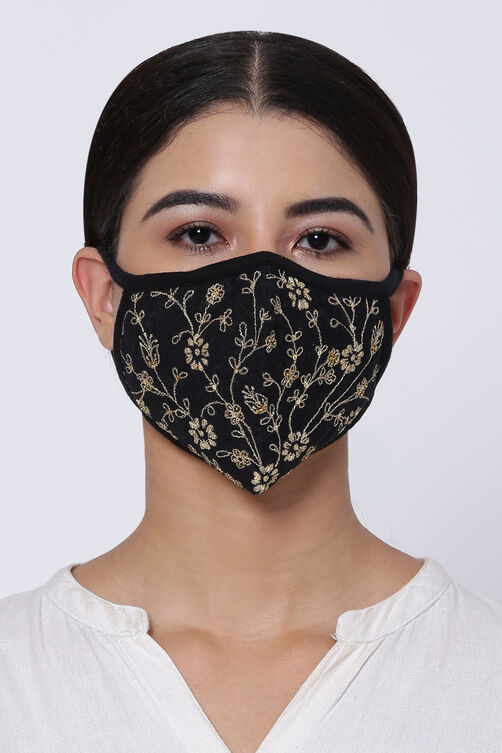 Black Cotton Embroidered Face Mask image number 0