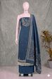 Blue Linen Jamdani Unstitched Suit Set image number 4