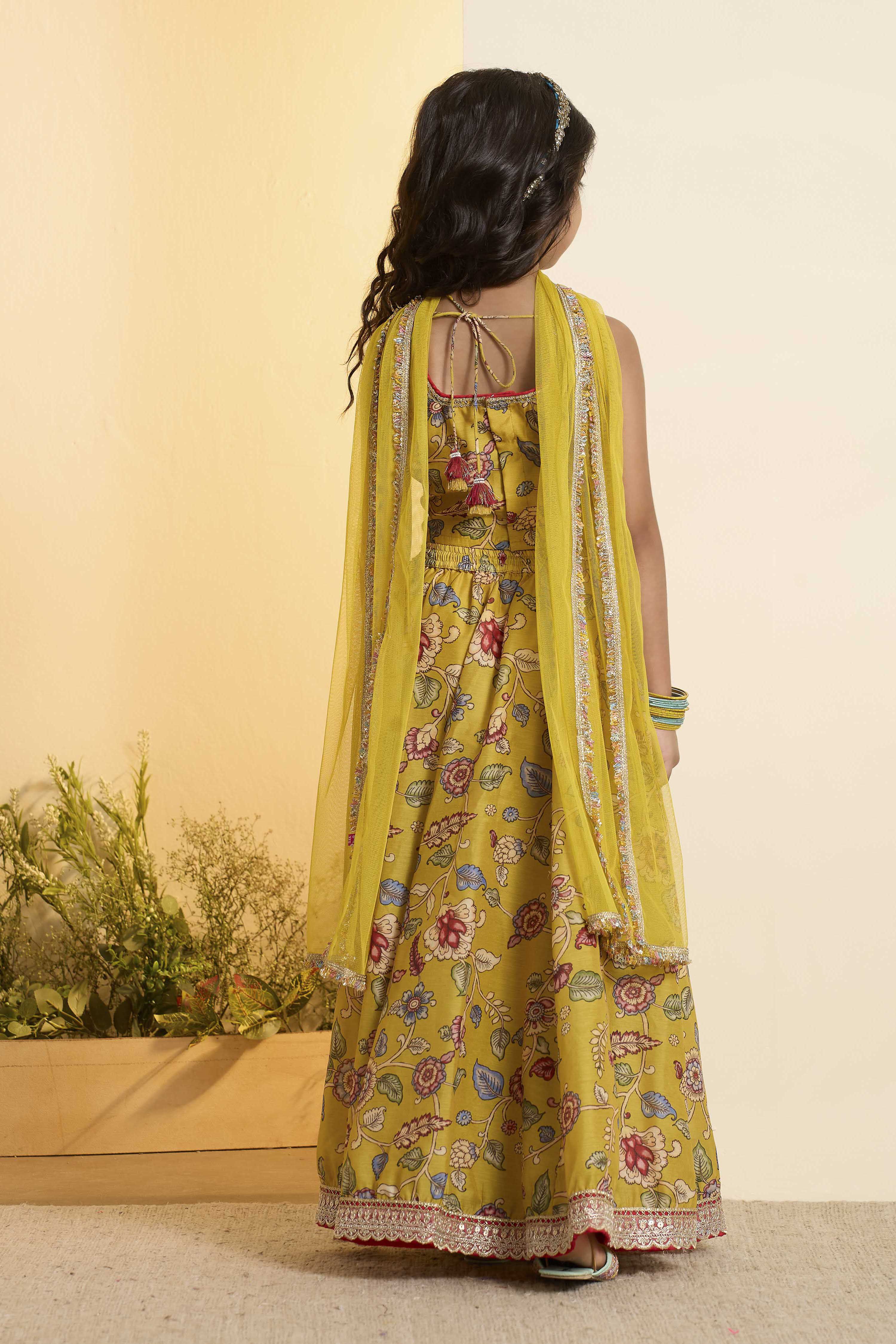 Mustard Yellow Floral Flared Lehenga Set image number 4