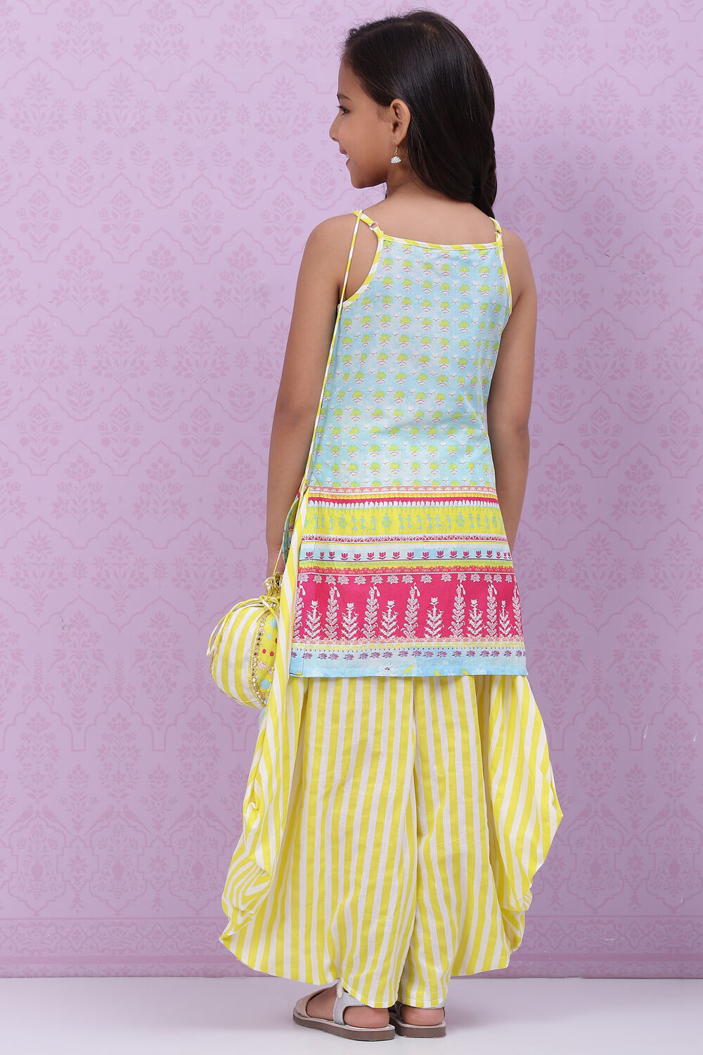 Light Blue Cotton Straight Printed Kurta Set image number 4