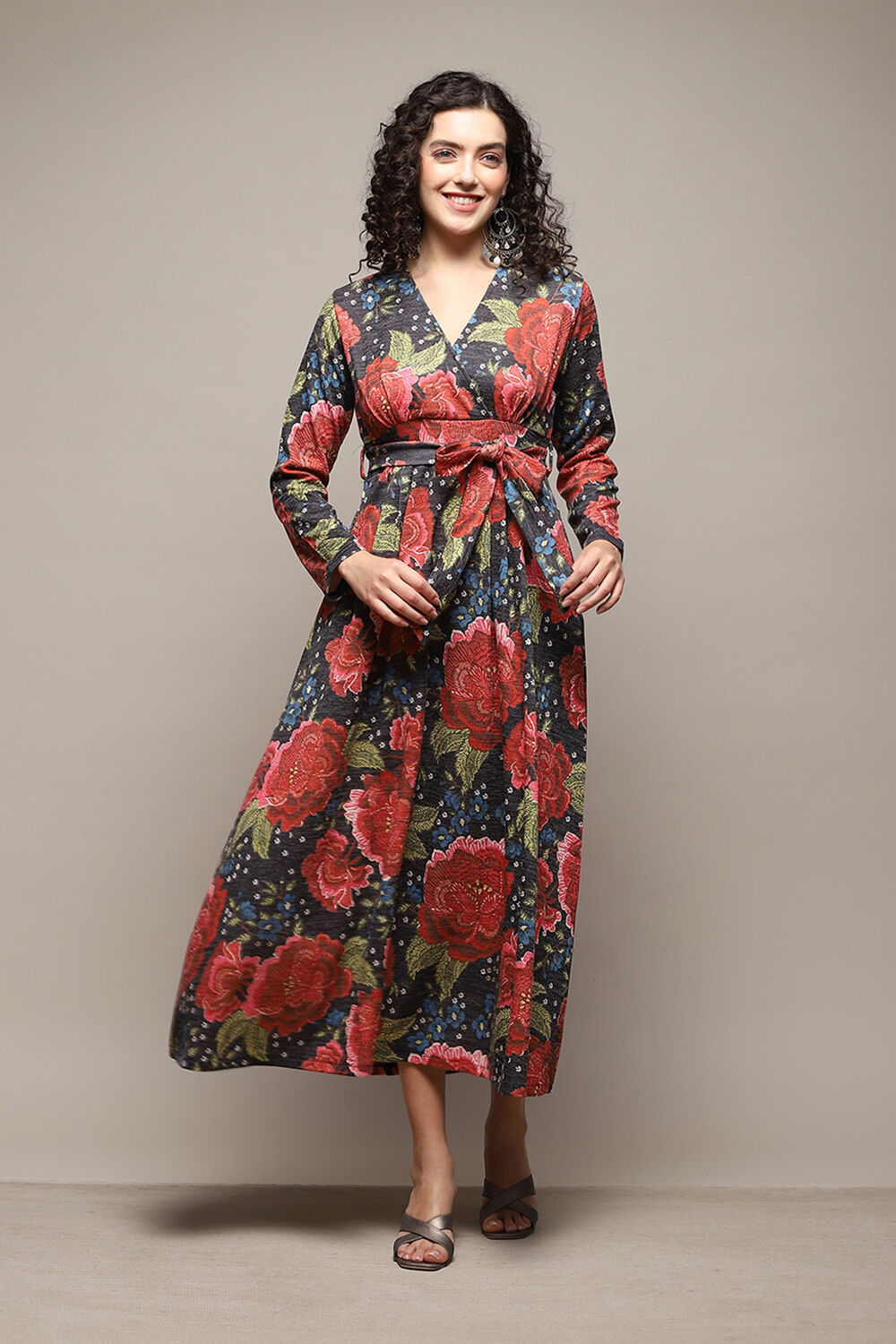 Black Cotton Blend A-Line Printed Dress image number 5