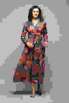 Black Cotton Blend A-Line Printed Dress image number 5