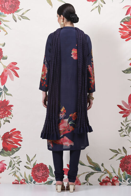 Rohit Bal Indigo Cotton Silk Straight Printed Suit Set image number 4