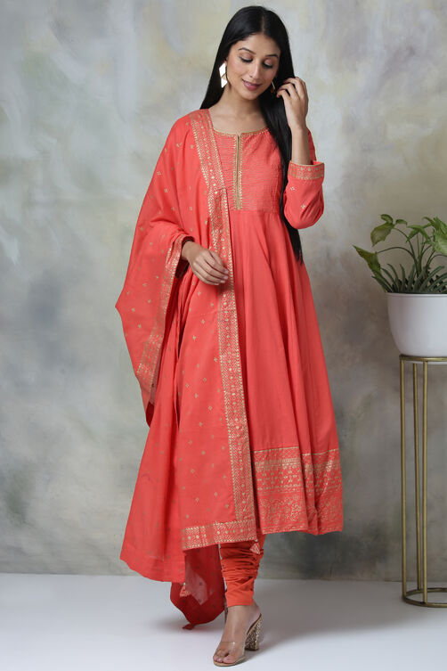 Green Cotton Kalidar Kurta Churidar Suit Set image number 4