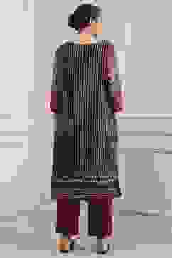 Black and Rust Printed Straight Kurta image number 3