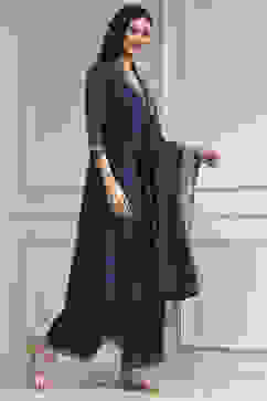 Blue Chanderi Solid Gathered Suit Set image number 5