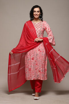 Pink Modal Machine Embroidered Unstitched Suit Set image number 1