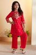 Red Ethnic Motif Printed Straight Kurta Set image number 6