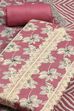 Pink Cotton Flower and Lace Work Unstitched Suit Set image number 1