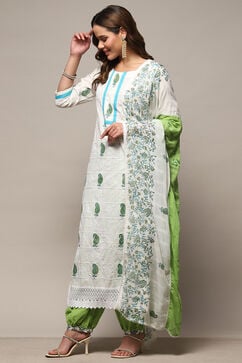 White Green Cotton Unstitched Suit set image number 5