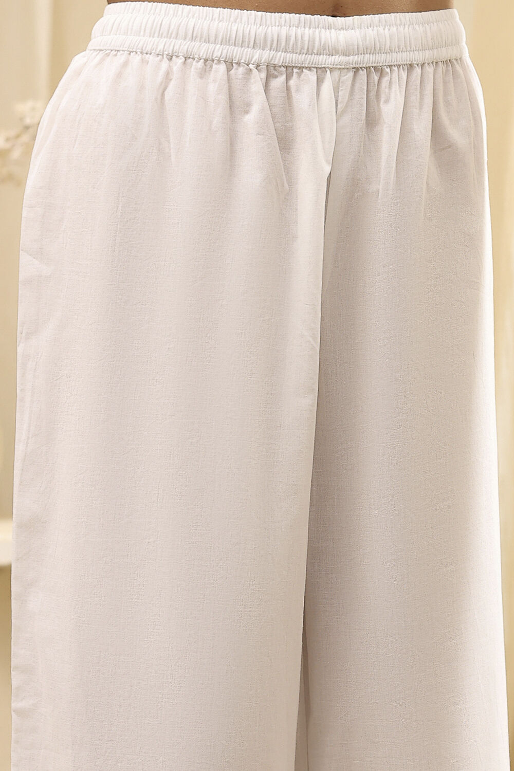 Off White Cotton Straight Embroidered Fusion Set image number 2