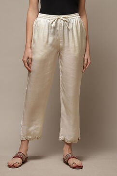 Off White Art Silk Solid Pants image number 1