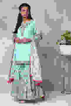 Turquoise Art Silk Kurta Garara Suit Set image number 4