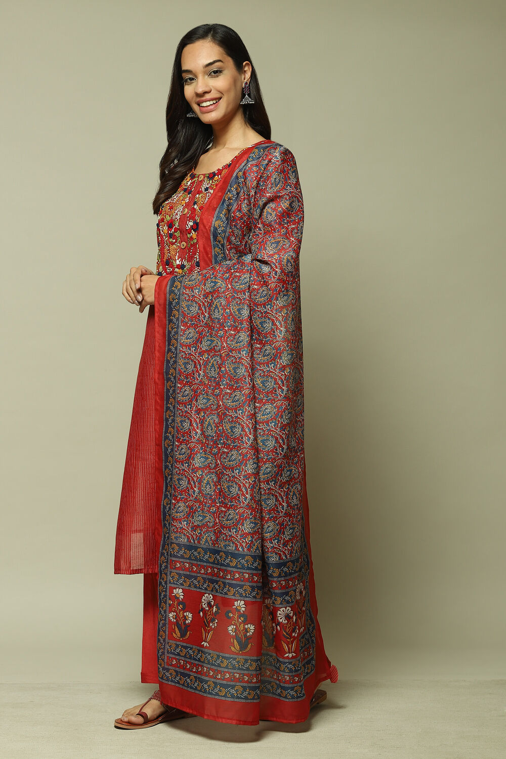 Maroon Art Silk Unstitched Suit Set image number 5