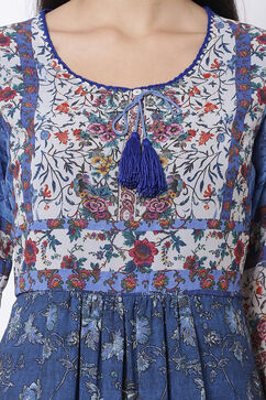 Blue Art Silk A Line Fusion Wear Dress image number 1