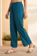 Teal Textured Straight Cotton Palazzo image number 3