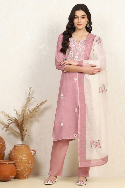 Teal Cotton Embroidered Unstitched Suit Set image number 7