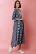 Blue Rayon Flared Lace Printed Dress image number 2