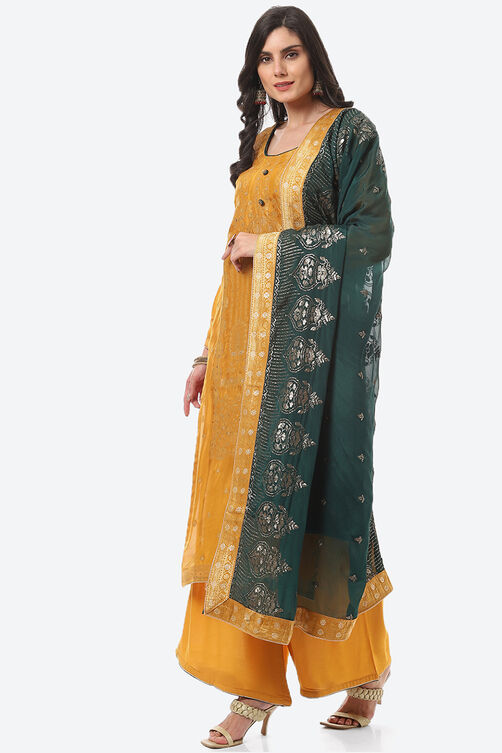 Green Art Silk Easy Stitch Suit Set image number 6