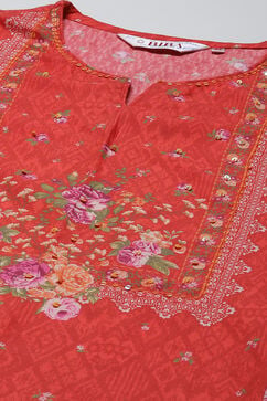Red Printed Cotton Kalidar Kurta Legging Suit Set image number 1
